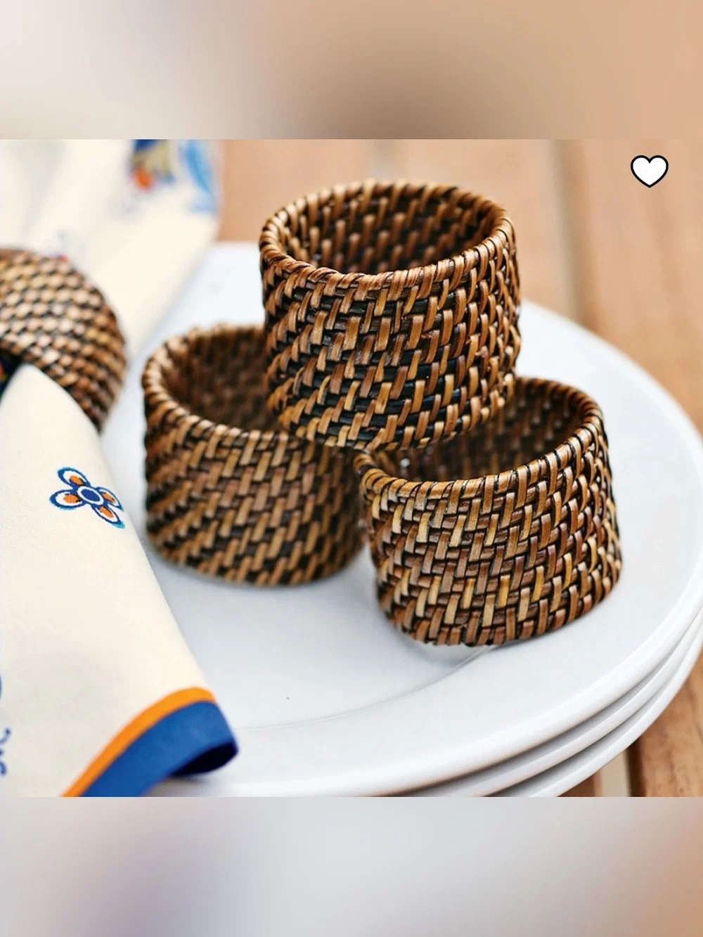 Williams Sonoma Nito Woven Brown Rattan Napkin Rings ~ Set of 4